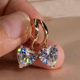 Charming 18K Rose Gold Hoop Earrings Heart Shape CZ Crystal Diamond Dangle Jewellery Gift for Women Girls3069