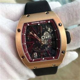 Richarmill Mechanical Automatic Watches Luxury Wristwatches Swiss Watch Series Mens RM023 Automatic Mechanical Hollow out Wine Barrel Wristwatch Male R WN-ALYC