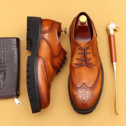 Dress Shoes 4.5Cm Heels Mens Fashion Italitan Style Luxury Genuine Leather Handmade Comfortable Wedding Social Brogues Man