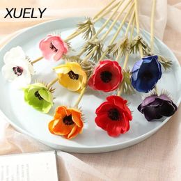Decorative Flowers Real Touch Artificial Anemone Rose Bride Wedding Holding Hand Flower Home Living Room Decor Po Props Fake