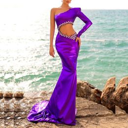 Purple Floral Mermaid One Shoulder Prom Dresses Beading 3D Flowers Appliques Evening Dresss Backless Buttons Vestido De Novia