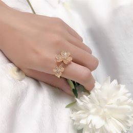 Clover rings Individual fashion trend Nordic style lady lucky grass flower Dance accessories freight Popular ring Celebrities250p