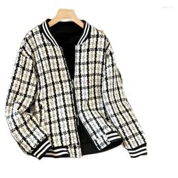 Women's Jackets Spring Autumn Reversible Jacket Women 2023 Loose Round Collar Coat Thicken Cheque Outerwear Fashion Zipper Overcoat Female