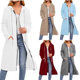 Women's Trench Coats 2023 Winter Female Clothes Warm Long Sleeve Hooded Fleece Zipper X-Long Jackets For Women Sweatshirts Lady Slim