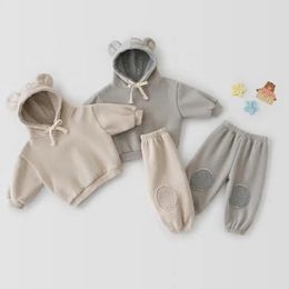 Clothing Sets Children Casual Clothes Sets Solid Kids Cute Bear Hooded Sweatshirt Sport Pants 2pcs Set Boys Girls Cotton Baby Hoodie Suit 231020