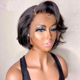 Echthaar-Perücken mit Spitze vorne für schwarze Frauen, 13 x 4 Frontal-Perücke mit Pixie-Schnitt, natürliches Remy, 180 % Dichte