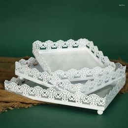 Bakeware Tools Square Type Cake Tray White Lace Wedding Food Cupcake Push Donuts Display Plates Metal Decoration S M L