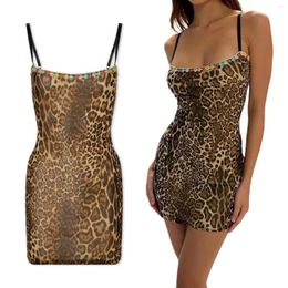 Casual Dresses Sexy Spaghetti Strap Leopard Print Dress For Women Sleeveless Aesthetic Costume Bodycon Elegant Party Skinny Mini