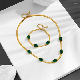 Necklace Earrings Set Advanced Design Colorless Emerald Stone Jewelry Bracelet Creative Retro Women Gift Luxury