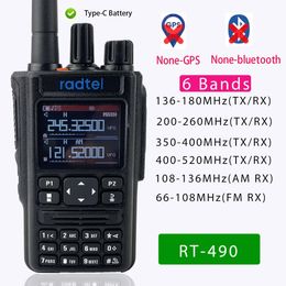 Walkie Talkie None GPS Bluetooth Radtel RT 490 Six Band Amateur Ham 2 Way Radios 256 CH Aviation Walkie Talkie AM Air Frequency RX USB C 231019