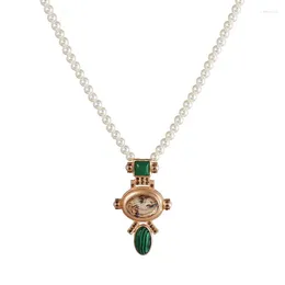 Pendant Necklaces White Pearl Beaded Chains Abalone Shell Effect Malachite Stone Texture Fashion All-match Personality Necklace