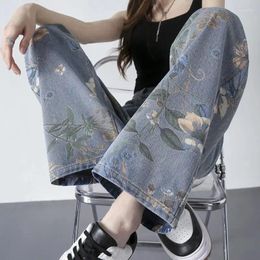 Women's Jeans With Print Spring Autumn 2023 Fashion Wide Leg Pants Big Size Palazzo Trendyol High Waisted Trousers Denim Grunge