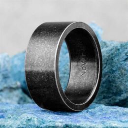 Cluster Rings Retro Old Black Round Simple Stainless Steel Mens Punk Hip Hop For Male Boyfriend Biker Jewelry Creativity Gift Whol264N