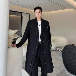 Men's Trench Coats SYUHGFA Men Long Coat Trend Fashionable Knee High Overcoat Personality Multi Buckle Removable Spliced Windbreaker Autumn