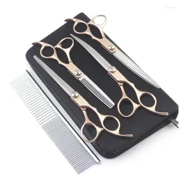 7inch Gold Handle Scissors Professional Dog Grooming Hairdressing Shear Set Curved Kit Pet Groomer Tools