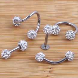 Stud Crystal Shabamball Ball Lip Nose Ear Tragus Septum Ring Twist Belly Bar Ear Bone eyebrow Cartilage Earring Body jewelry 231020