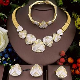 Necklace Earrings Set Italian 18K Gold Plated Jewellery Luxury Design Triangle Pendant Women Wedding Party Accesorios Para Mujer