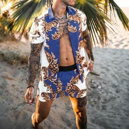 Swimsuit Men's Summer Tracksuits Hawaii Short Sleeve Button Down Nice Printed Shirt Tops Shorts Sets Clothes2914