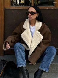 Women's Jackets Vintage Lamb Wool Coats Turn Down Collar Long Sleeves Single Breasted Warm Short Female Streetwear Fashion Coat