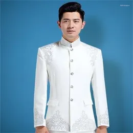 Men's Suits Blazer Men Formal Dress Latest Coat Pant Designs Suit Stand Collar Embroidery Masculino Marriage Wedding For