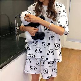 Women's Sleepwear Summer Women Pyjamas Set Panda Cartoon Printed Short Sleeve T Shirt Shorts 2 Pieces Woman Soft Casual Homewear