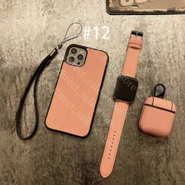 luxury 3-piece set Phone cases For iPhone 15 14 13 12 Pro max 11 X XS XR XSMAX Earphone protectorPU Leather AirPods cover Designer watch band 38 40 42 44 MM Suit