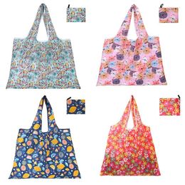 Storage Bags Foldable Shopping Bag Reusable Travel Grocery Eco-Friendly Flower Print Portable Handbag Supermarket