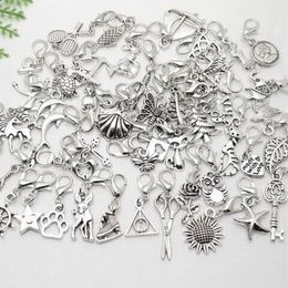 Whole - MIC IN STOCK 100 Pcs lot Mixed Charms pendant lobster Clasp Dangle For Bracelet Jewellery Making findings235R