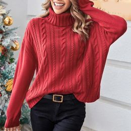 Women's Sweaters Christmas Autumn Winter Women Turtleneck Sweater Loose Short Elegant Warm Knitted Pullovers Fashion Solid Red Knitwear