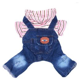 Dog Apparel Denim Jumpsuit Coat Winter Pet Striped Hoodie Jean Cat Puppy Jacket Warm Clothing