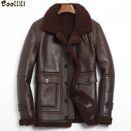 Men's Leather Faux Genuine Boollili Jacket Winter Sheep Shearling Men Real Coat Mens Flight 231020