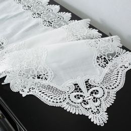 Table Runner White Embroidery Flag Flower Cotton Linen Padded Lace Cloth Coffee Tv Cabinet Dust Cover Towel 231020