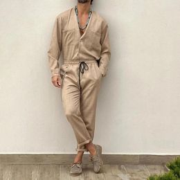 Men's Tracksuits 2023 Casual Cotton And Linen Suit Summer Vacation Solid Colour Short-sleeved Shirt Straight Trousers Two-piece Set