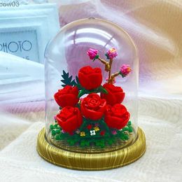 Blocks Building Blocks Flower Creative DIY Toys Home Roses Potted Dust Cover Ornaments Children's Educational Assembly Toys Gifts R231020