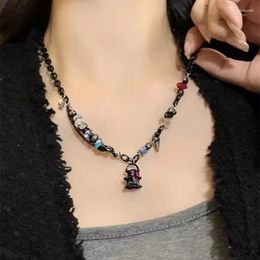 Pendant Necklaces Vintage Harajuk Y2K Black White Ghost Pearl Pink Stone Beaded Necklace For Women Men Punk Grunge Halloween Accessories