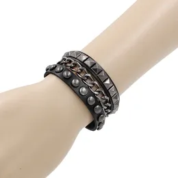 Charm Bracelets Black Red Multilayer Spike Rivet Chains For Women Men Gothic Punk Wide Leather Bangle Jewellery