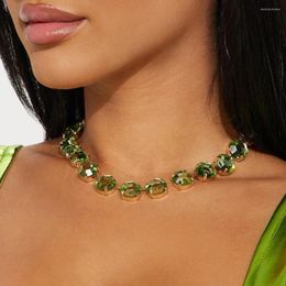 Chains Stonefans Green Crystal Necklace Charm Vintage High Quality For Women Luxury Wedding Rhinestone Statement Choker Y2k