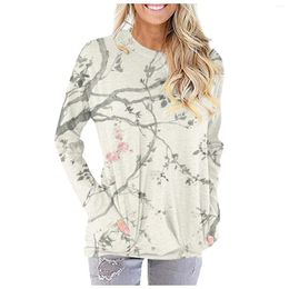 Women's Blouses Top 2023 Fashion Simple Autumn/Winter Women Casual Round Neck Floral Print Long Sleeve Pocket T-Shirt
