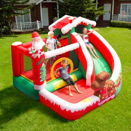 Christmas Bounce House Inflatables Playhouse Santa House Jumping Castle Slide with Ball Pit Kids Merry Xmas Bouncer Slide Combo Toys Gifts Elk Theme Jumper Upgraded