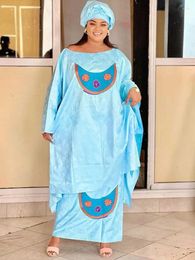 Ethnic Clothing 2 PCS Set Bazin Riche Long Dresses For Nigeria Traditional Wedding Party Dashiki Robe Printed Boubou Evening Gowns