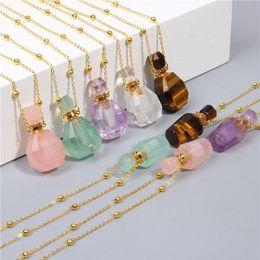 Natural gems stone perfume bottle necklace Essential Oil Diffuser Pendant Tiger Eye amethysts heart shape Jewellery charm238H