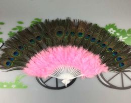 137quot35CM 21 Bones Peacock Fan Plastic Staves Feather Fan for Costume Dance Party Decorative Handheld Folding Fan 11 Color9630151