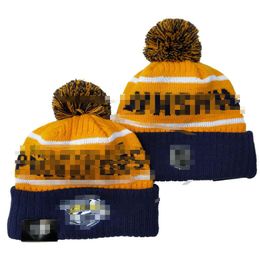 Men's Caps Hockey ball Hats Predators Beanie All 32 Teams Knitted Cuffed Pom Nashville Beanies Striped Sideline Wool Warm USA College Sport Knit hats Cap For Women a1