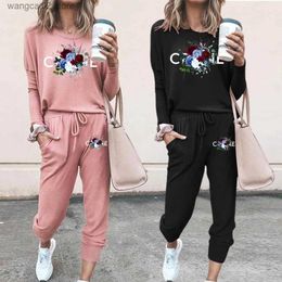 Women's Two Piece Pants Women's Tracksuits Retro Luxury Designer Y2K Cloth Autumn Home Sweatshirt +Pants 2-pcs Street Sports Jersey Sexy Suit for Ladies T231020