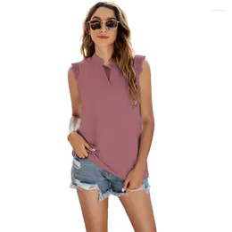 Women's Blouses Summer Lace Patchwork Woman Chiffon Shirt Sleeveless Blouse Casual Female Top Blusas De Mujer