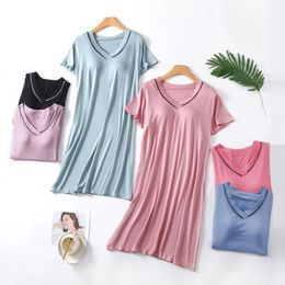 Casual Dresses Summer Women's Dress Bra Padded Short Sleeves Plus Size V Neck Tshirt Homewear Sleepdress Streetwear