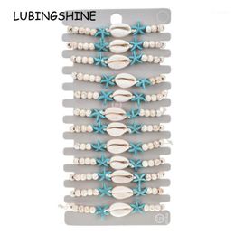 12pcs set Natural Stone Shell Starfish Charms Bracelet Bracelets Women Braided Adjustable Chain Anklets Wristband Jewelry1243k