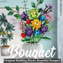 Blocks Technical Flowers Bouquet Building Blocks Moc Romantic Rose Flower Bricks Home Decoration DIY Toys for Girl Birthday Gift R231020