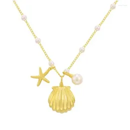 Pendant Necklaces Stainless Steel Coastal Girl Necklace Pearl Accessories Product Fashion Versatile Starfish Shell