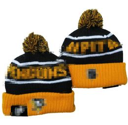 Men's Caps Hockey ball Hats PENGUIN Beanie All 32 Teams Knitted Cuffed Pom PITTSBURGH Beanies Striped Sideline Wool Warm USA College Sport Knit hats Cap For Women a